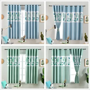 

Blue Blackout Curtains for Living Room Jinya Home Banana Leaf Print 100x200cm Grommet Green Short Kitchen Window Curtain Panels
