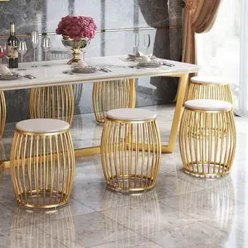 

Drum Shape Golden Dressing Stool Iron Chair Round Shoe Bench for Living Dining Room