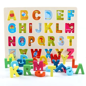 

3D Alphabet Puzzle Kids Wooden Toys Capital Letter Digital Geometric Baby Early Montessori Educational Toys For Children