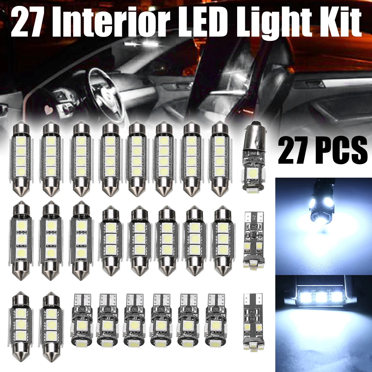 

27pcs White Car Interior LED Light Kit Front Dome Map Door Glove Box Lamp For Mercedes Benz E Class W211 02-08