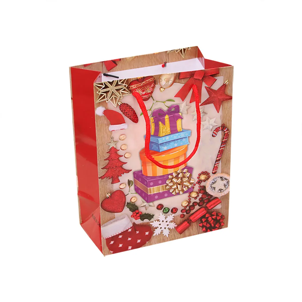 Christmas Gift Bag Paper Bag Packaging Kraft Paper Bottom Tote Bag Merry Christmas Decor Home Decorations New Garden