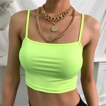 

Summer Sexy Sleeveless Tops 2020 Fluorescent Green Sling Shirts Solid Soft Blouse For Laides Women Clothes
