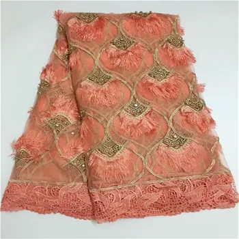 

High Quality African Tassel Lace Fabric Net 2020 pink French Lace Fabric Tulle With BEADS Nigerian Lace Fabric For Wedding Dress
