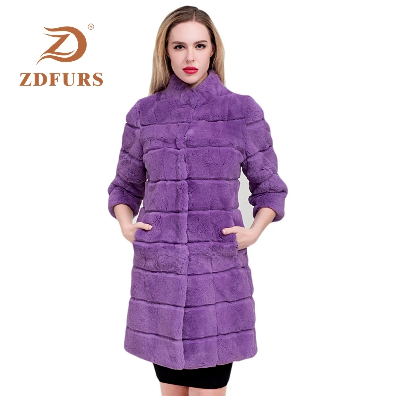 ZDFURS * 2019 Настоящий мех кролика пальто женская шуба из натурального меха фестиваль