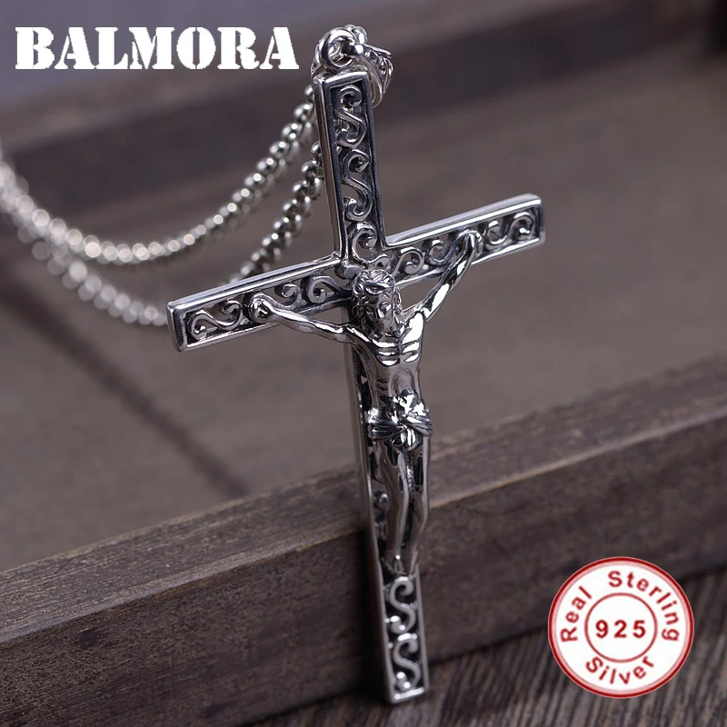 BALMORA 925 серебро Иисуса подвеска в виде полого Креста для мужчин Мода Панк Стиль