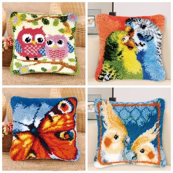 

Prajna Latch Hook Kits Smyrna Knooppakket Klink Haak Kleed Bloemen Stork Butterfly Bird Latch Hook Pillows Foamiran for Flowers