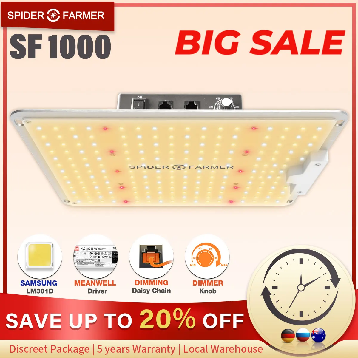Spider Farmer SF 1000W Full Spectrum Led Grow Light For VEG Plants Flowers  Samsung Led LM301D Meanwell Driver Growing Lamp