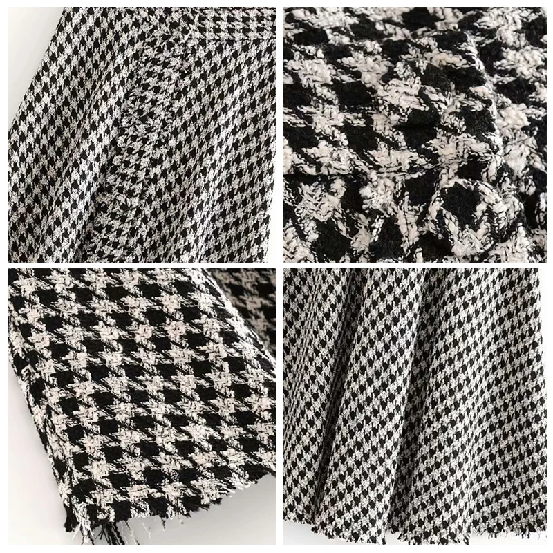 ROHOPO Houndstooth Высокая талия твидовая Расклешенная юбка миди британская Academy Slip Hem