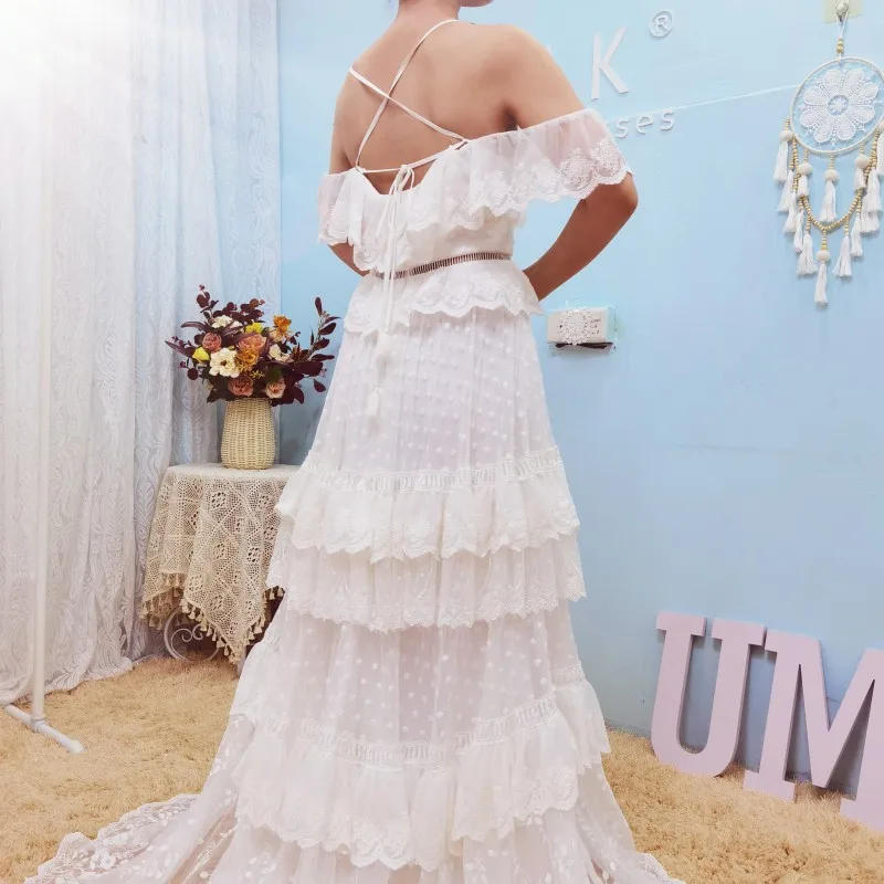 UMK unico abito da sposa in pizzo con volant bohemien Chic Boho Cap Sleeve  Beach abiti da sposa romantico Vestido De Noiva - AliExpress Weddings \u0026  Events
