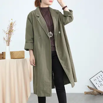 

2020 Spring Coat Women New Pure Cotton Trench Coat Female Long Sleeves vintage Loose Plus Size Solid Color Windbreaker Tops