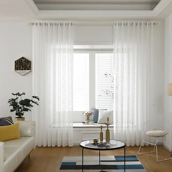 

1pc Leaves Printed Windows Tulle Curtains Screening Yarn Drapes Panel Sheer Modern Home Decoration White Lace 2.6M/2M/1.3M