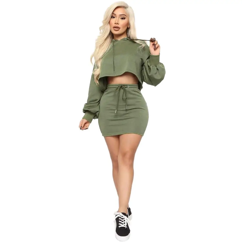 Crop Top Hoodies and Mini Skirt Two 