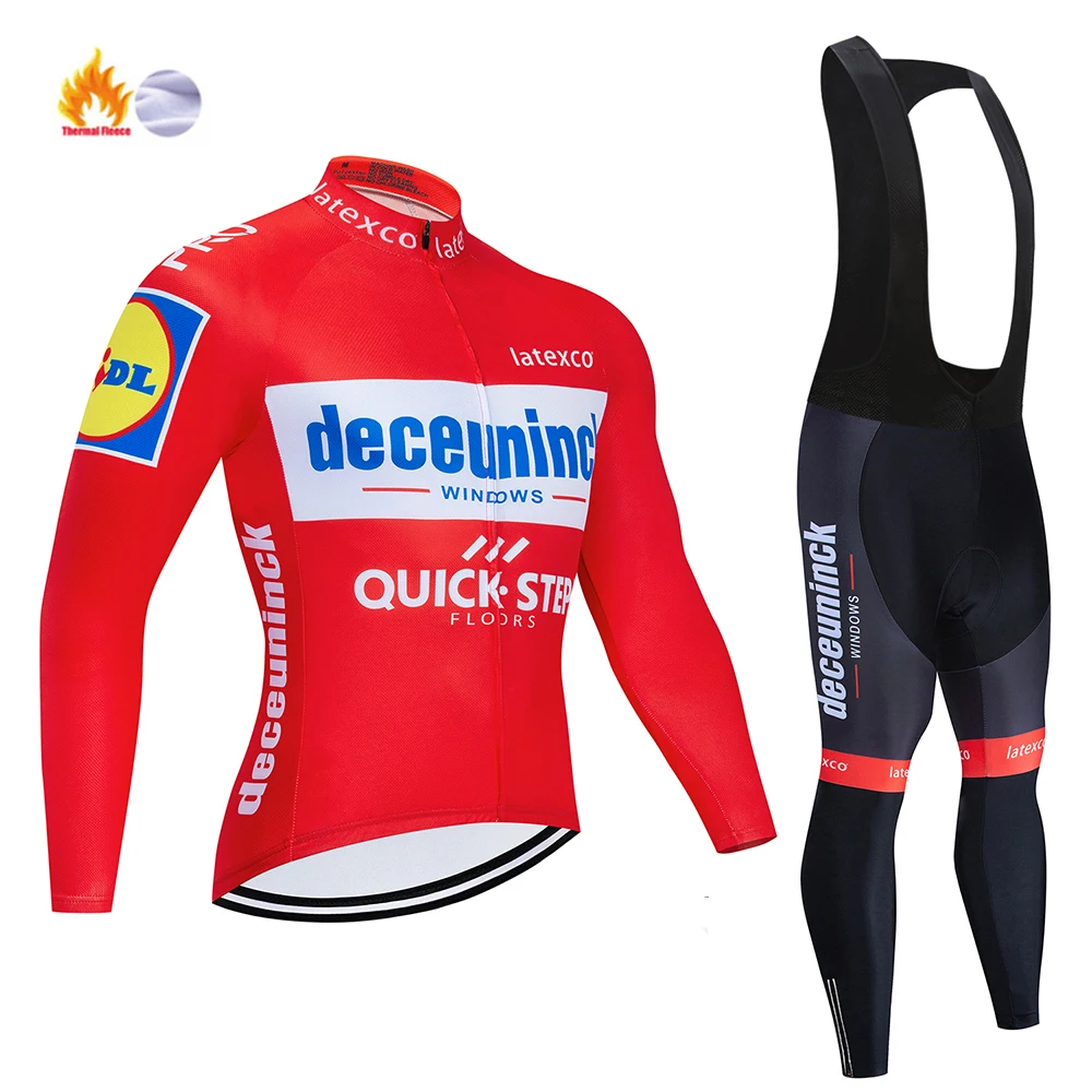 QUICK STEP Winter thermal fleece Set Cycling Clothes men's Jersey suit Sport riding bike MTB clothing Bib Pants Warm sets - Цвет: Cycling suit