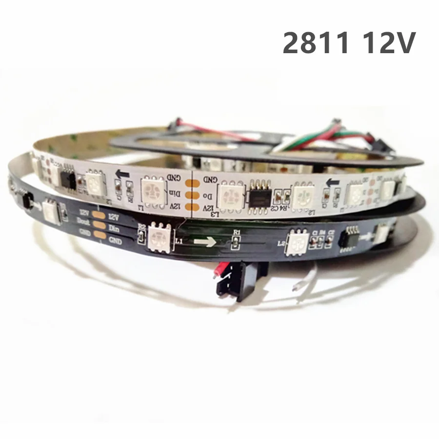 WS2812B 5v 12v 5050 цветных(RGB) светодиодных лент Водонепроницаемый ws2811 ws2812 5m 5 с наибольшем световым потоком 12В, светодиодные фары полосы 30/60/144 светодиодов/м Мечта Цвет светодиодные полосы ленты