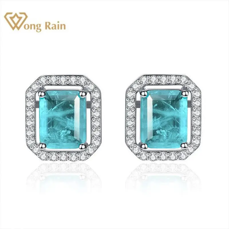 Серьги пусеты Wong Rain 925 пробы серебряные серьги Пусеты Из моиссанита Параиба