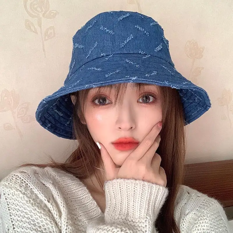 Casual Collapsible Denim Bucket hat For Women jean Cotton cap Bonnet peaked Panama bonnet Fishing chapeu bucket | Аксессуары для