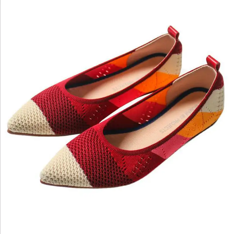 Flats Pointed Toe Roman hot design mixed colors pointed toe slip on mules women single shoes microfiber knitted flats femme