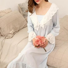 Pure Cotton Night Dress Women Autumn Long Sleeve Peignoir Sleeping Dress Nightie Victorian Vintage Nightgowns Princess Sleepwear