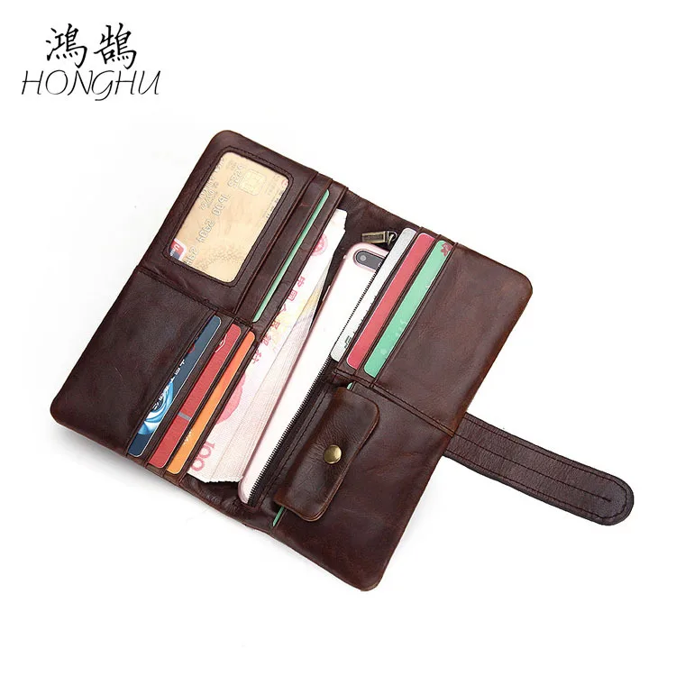 

MEN'S Leather Wallet Oil Wax Leather Retro Long Passport Wallet Large Capacity Multi Card Bit Coin Bag