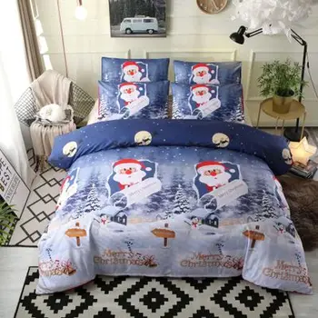 

Merry Christmas Kids Bedding Set Santa Snowman Bedclothes Pillowcase Cartoon Quilt Cover Duvet Cover Set Children Bed Decorative