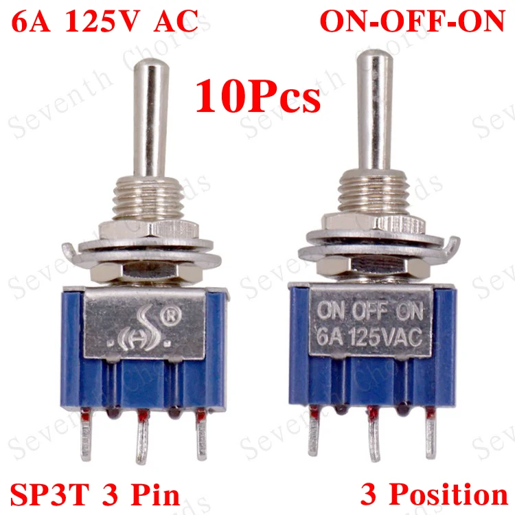 10 шт. 3Pin ВКЛ-ВЫКЛ-на 6A 125V AC бас-гитары 3 Way Mini позиционный переключатель