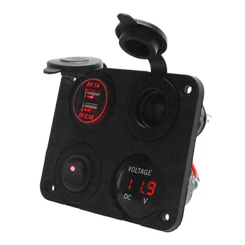

Portable Car Yacht Modified Four-Hole Panel with Dual USB Car Charger Cigarette Lighter Seat Voltmeter Switch,Easy to Use