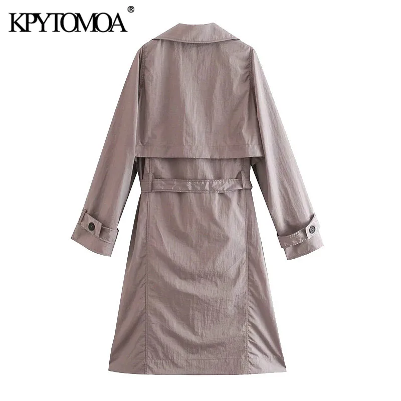 KPYTOMOA Women Fashion With Belt Double Breasted Loose Trench Coat Vintage Long Sleeve Pockets Female Outerwear Chic Overcoat