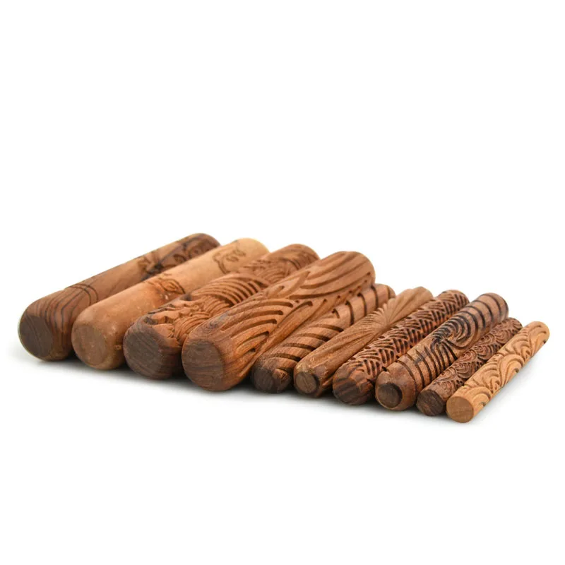 

10pcs/set wood texture roll pin pressed printeing texture tools polymer clay ceramic pottery tools roll pin emboss pressed print