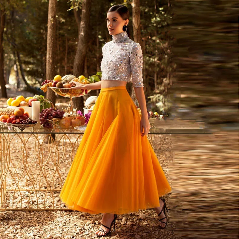 orange boho maxi skirt