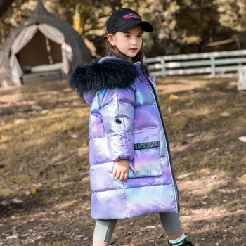 

Fashion style down jacket for girls winter coat kids Long down jacket teenage children's girls winter coat real fur clothing