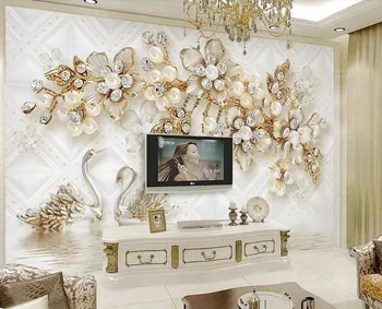 

CJSIR Wallpaper Luxury Flower Soft Bag 3d Swan Jewellery TV Background Wall Home Decoration Living Room Bedroom 3d Wallpaper