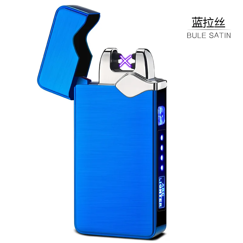 Ветрозащитная электронная USB Зажигалка, сигарета, перезаряжаемый Электрический Импульсный фонарь, зажигалки, плазменная двойная дуговая зажигалка, гаджеты для мужчин - Цвет: BLUE