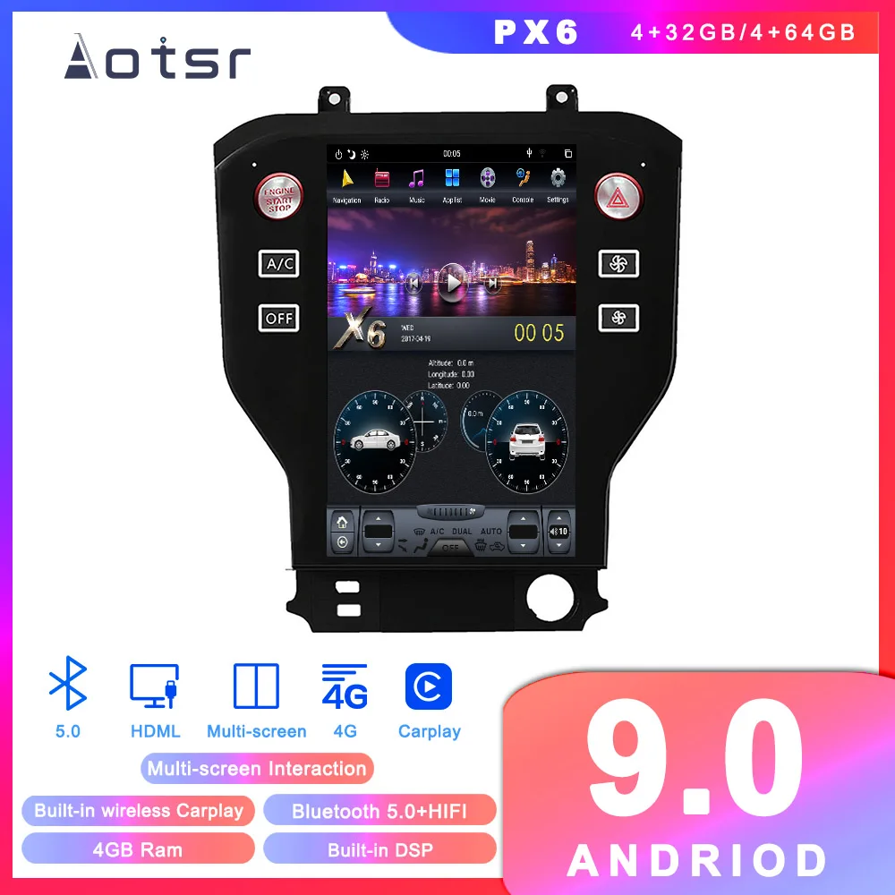 Автомобильный DVD плеер в стиле Tesla на Android 9 GPS навигатор для Ford Mustang 2015 2018