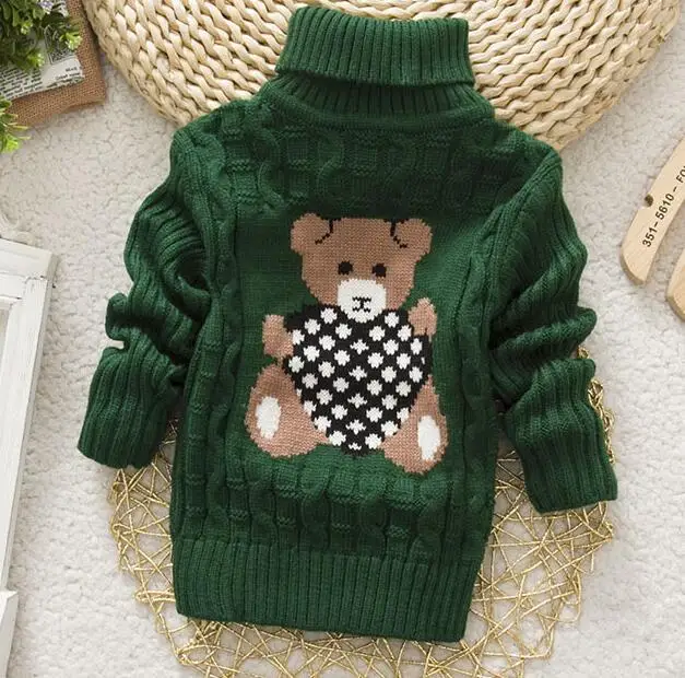 MERI AMMI/Одежда для мальчиков и девочек; зимняя теплая водолазка с длинными рукавами; трикотажные толстовки с рисунком медведя для детей 2-9 лет; J722 - Цвет: green bear