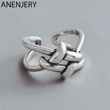 

ANENJERY Retro Geometric Twist Knot 925 Sterling Thai Silver Ring Hippie Punk Adjustable Rings For Women Men Gift S-R493
