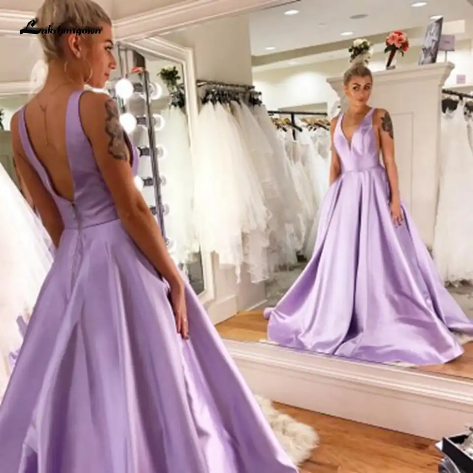 lilac satin prom dress