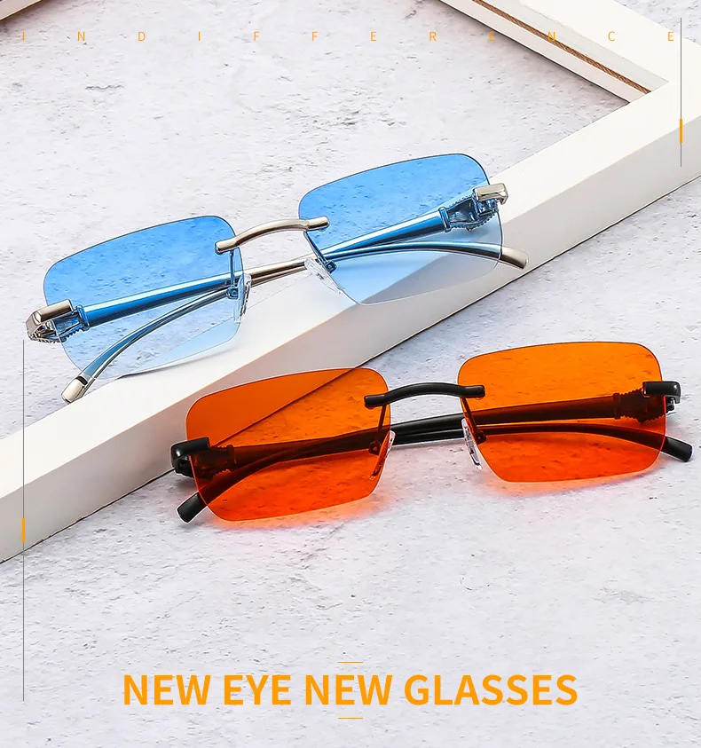Vintage Mode randlose kleine quadratische Sonnenbrille Frauen Männer Luxusmarke Designer Reise fahren Metall Leopard Kopf Sonnenbrille – Detail 1