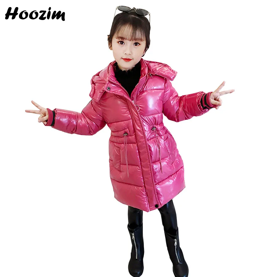 

Winter Thick Quilted Jacket Girls 4-13 Years High Street Drastring Waist Detachable Cap Parka Children Long Outerwear Coat Girls