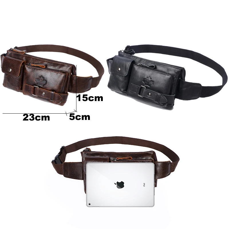 Men's Fanny Pack Genuine Leather Bag Belt Bag Waist Bags For Men Leather Belt Bags Fashion Flap Fanny Pack Men ZZNICK