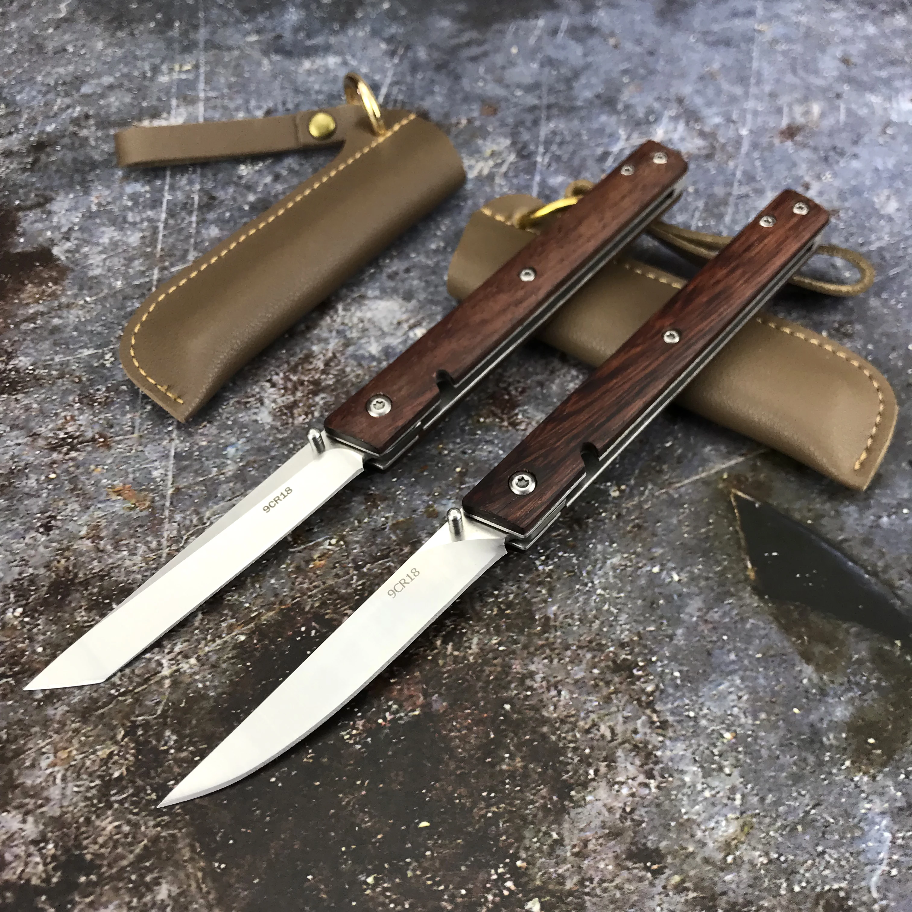 

Multi-Purpose CEO Pocket Folding Knife 9Cr18 Steel Knife Outdoor Survival EDC Camping With Rosewood Handle Gift Leather Cover