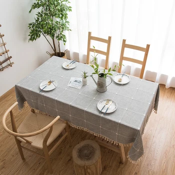 

Japan Style Plaid Tablecloth Decorative Linen Tablecloth With Tassel Rectangular Wedding Table Cover Table Cloth Home Textile