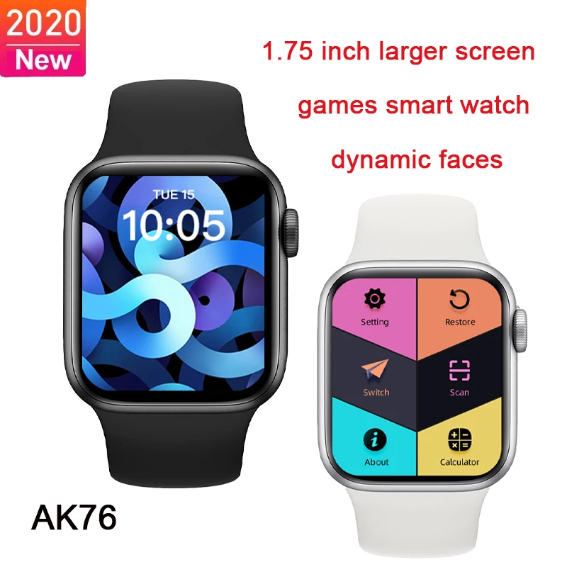 2021 New Arrival AK76 IWO Plus 3.0 Smart Watch Women Men Games SmartWatch Bluetooth Call Series 6 1.75 Inch Remote Camera