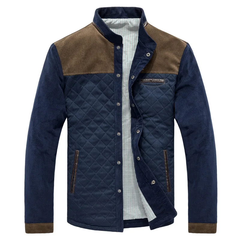 

2019 Spring Clothing New Style Men's Stand Collar Jacket Unlined Coat Slim Fit Corduroy Fabric round Hem Blue
