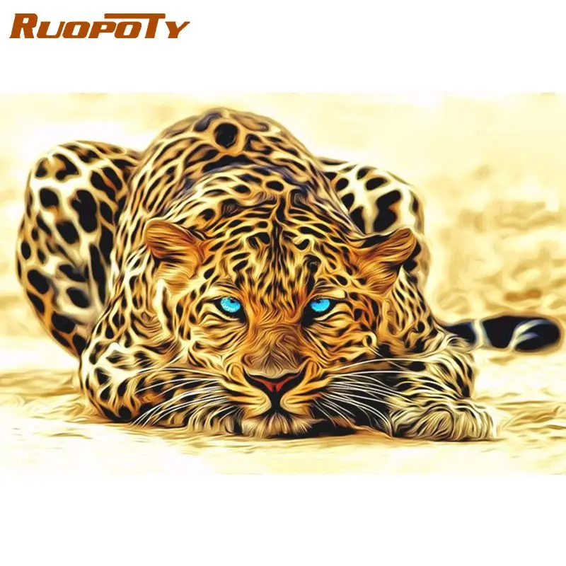 RUOPOTY diy frame Leopard animal DIY painting by numbers Acrylic picture wall art canvas painting home decor unique gift 40x50cm