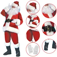 Disfraz de Papá Noel para adultos, traje de felpa para Padre, gracias, accesorios de Cosplay de Navidad, abrigo, pantalones, cinturón para Barba, sombrero, conjunto de 7 piezas de Navidad
