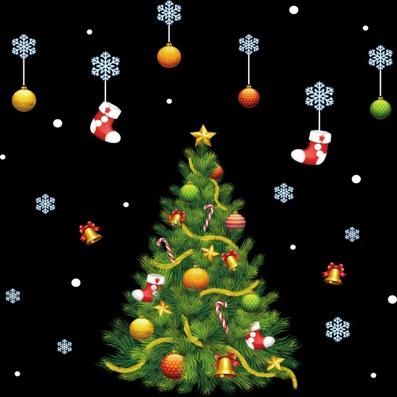 

Christmas Tree Design Window Stickers Holiday Decorative Wall Sticker Decals For Home Office Store Hotel H