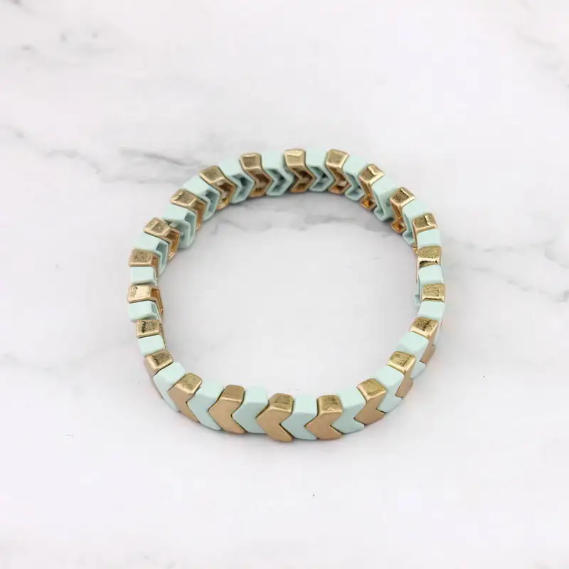 ZWPON Painted Metallic Chevron Bangles Elastic Herringbone Boho Bracelets Women V Shape Arrow Bangles Jewelry Wholesale