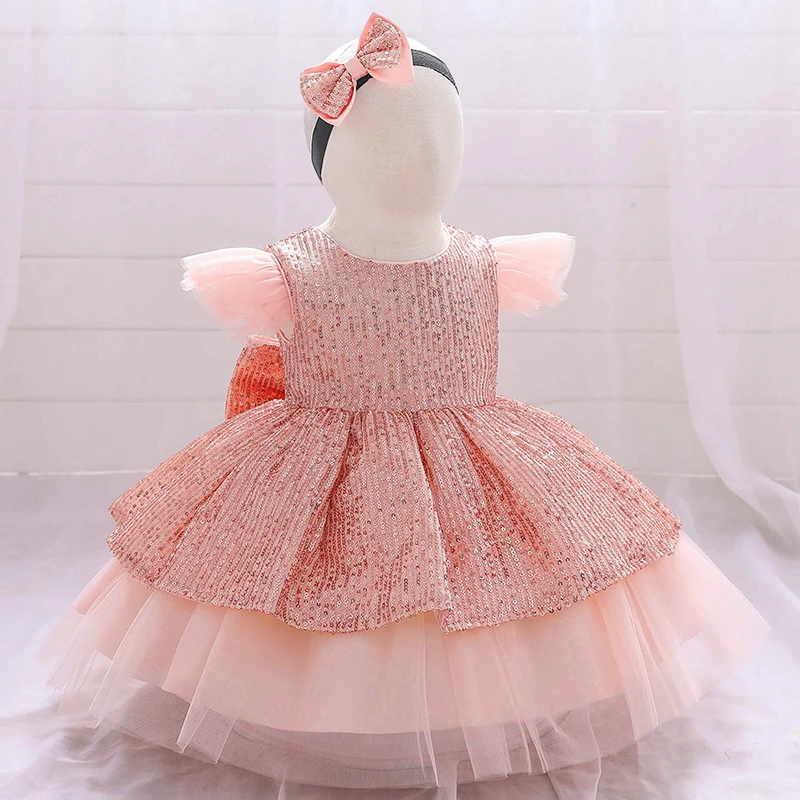Girls Dress Baby Girl Dress Christmas Sequin Cake Double Baby Girl Dress 1 Year Birthday Newborn Party Wedding Vestidos Kids Christening Toddler Clothes