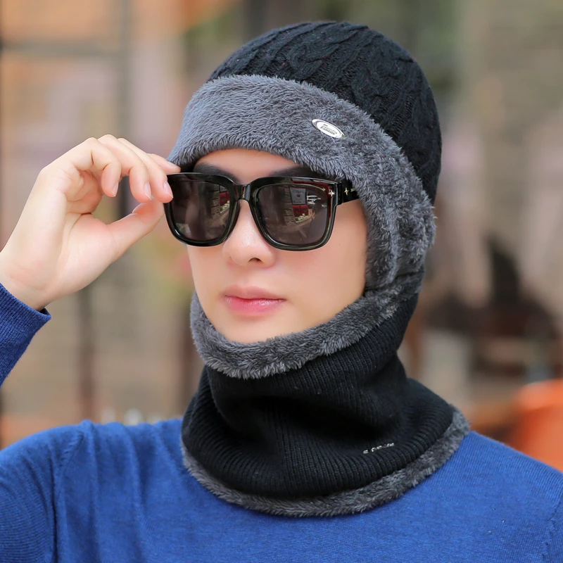 Зимние шапки для мужчин Skullies Beanie шапка зимняя шапка женский шерстяной шарф Кепки s комплект Балаклава маска капор вязаная шапка 55-62 см - Цвет: 03