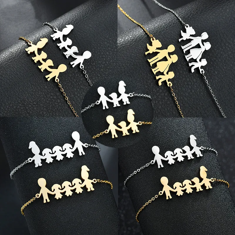 Милые семейные браслеты из нержавеющей стали для мамы, папы и детей, женские Золотые Регулируемые фигурные браслеты, украшения для девочек, подарки на Рождество